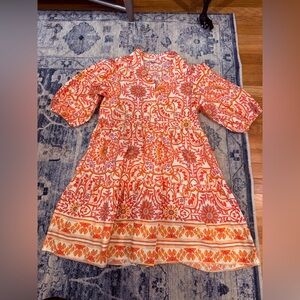 Olivaceous Orange and White Mini Dress